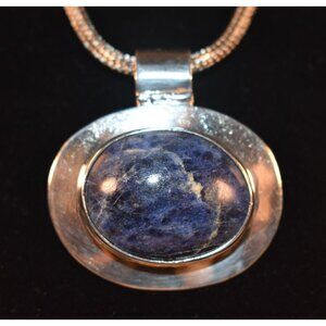 Sterling Silver Balinese Foxtail 18" Necklace Large Oval Sodalite